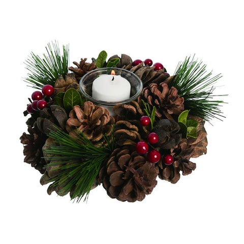 Snowy Pinecone w/ Berries Light Holder